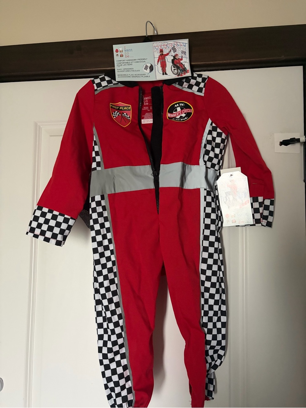 Kids Red Race Car Driver One-Piece Costume XS